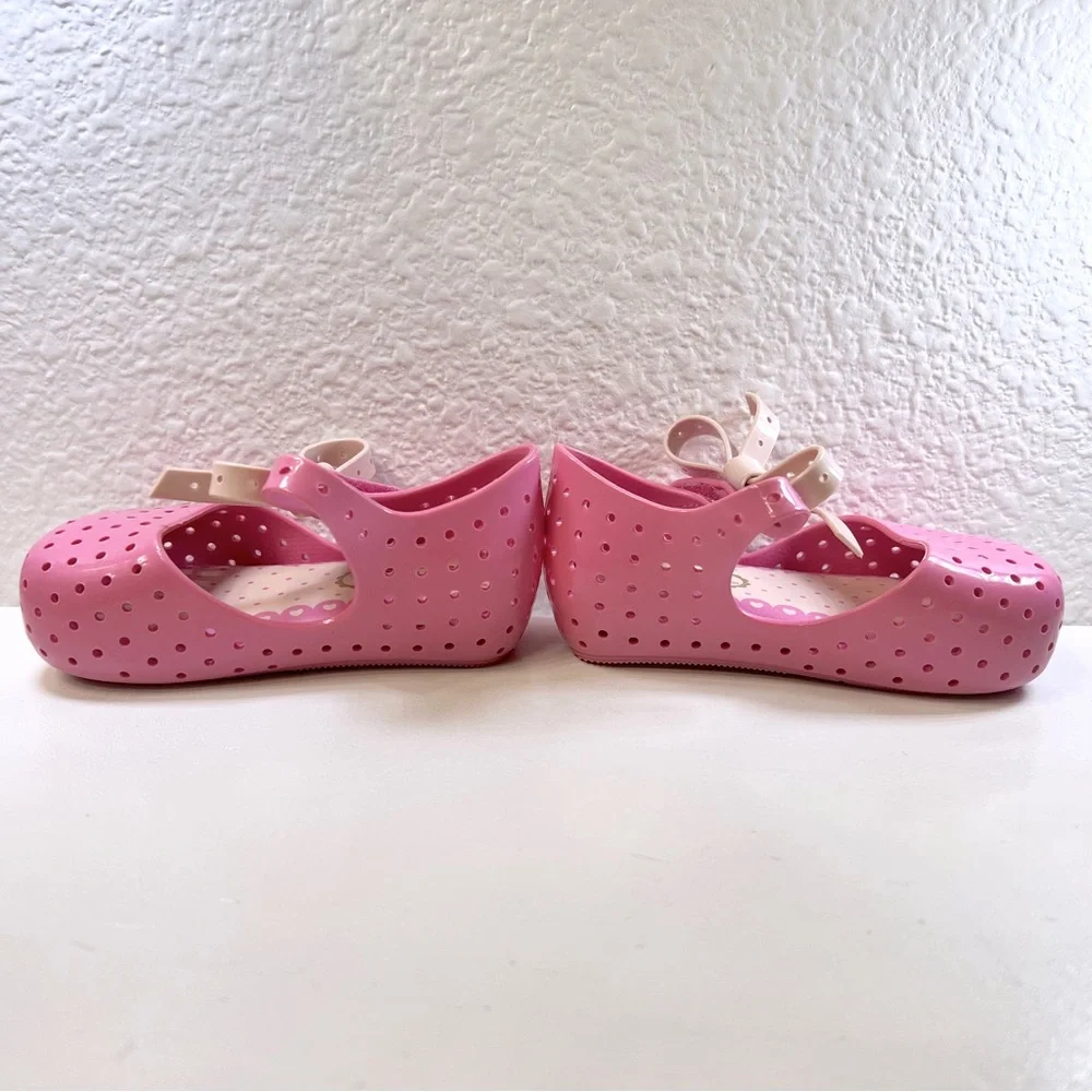 ♥️ 2X HP MINI MELISSA Furadinha X Mary Janes Sz 5 Pink Bow Jellies Toddler NWOT - Picture 6 of 10